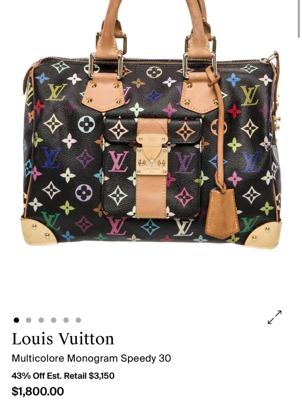Louis Vuitton Black Multicolor Monogram Satchel with Natural Vachetta Trim